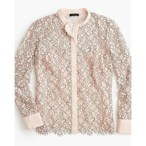 J. Crew Pink Lace Button Up Top Blouse Long‎ Sleeve Size 4 J8168 Coquette